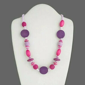 Handmade Pink Purple Ethnic Wood Clam Shell Long Necklace
